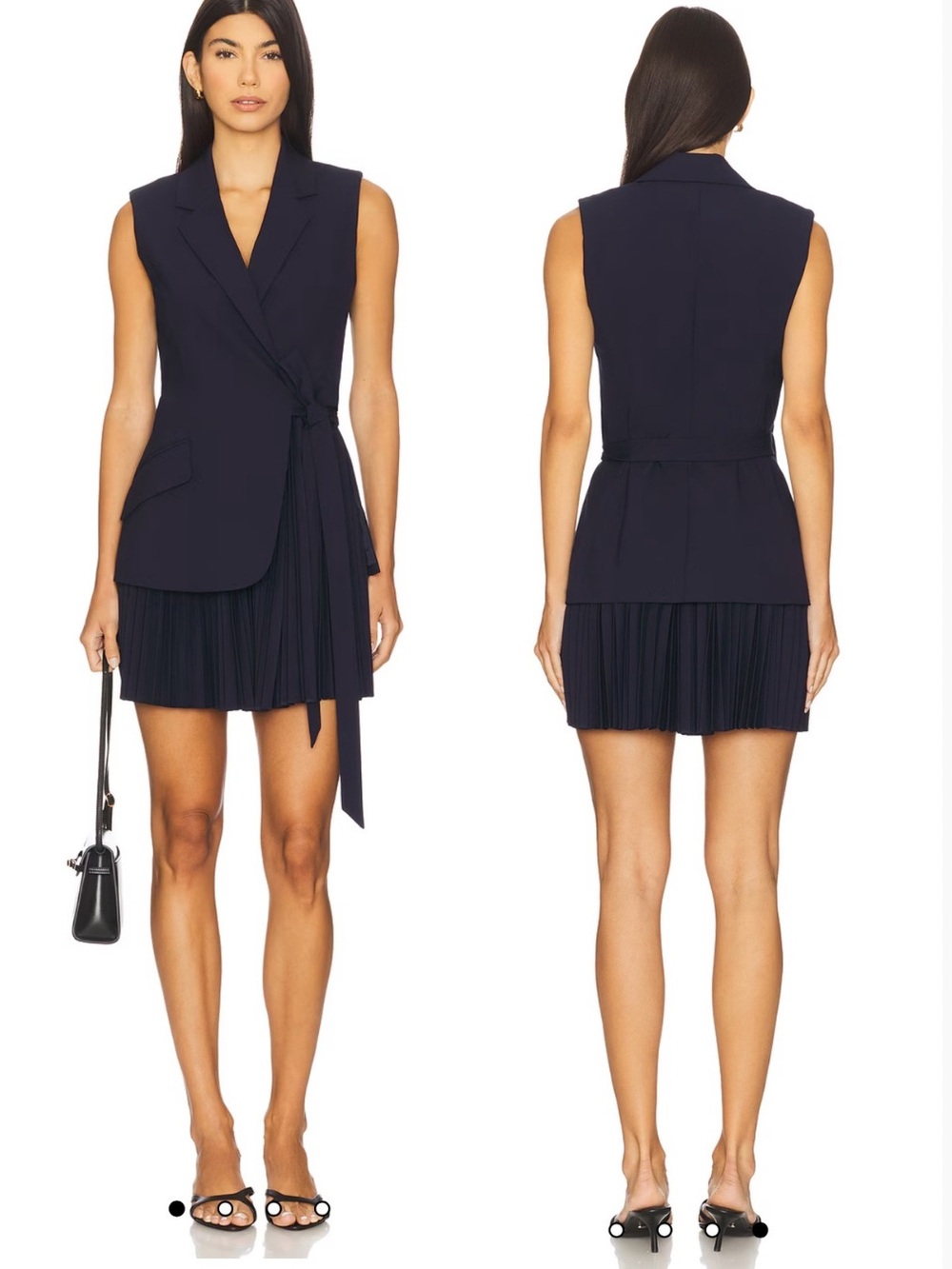 NWT SIMKHAI Eman Mini Dress in Midnight Size 2 Sleeveless Wrap Blazer Pleated